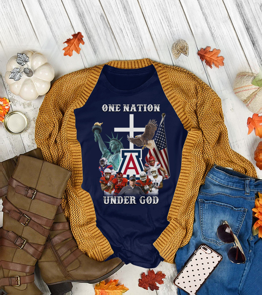 One Nation Under God Coach with Statue of Liberty, Flag, Eagle, and Football Players T-Shirt
