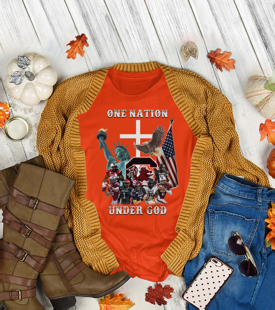 One Nation Under God South Carolina Gamecocks Football Liberty American Flag Eagle T-Shirt