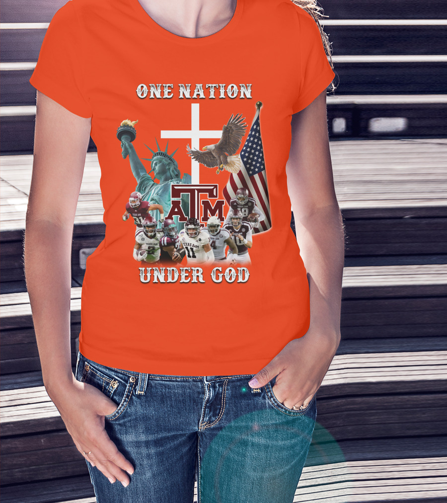 One Nation Under God Texas A&M Football Statue Of Liberty Bald Eagle American Flag T-Shirt