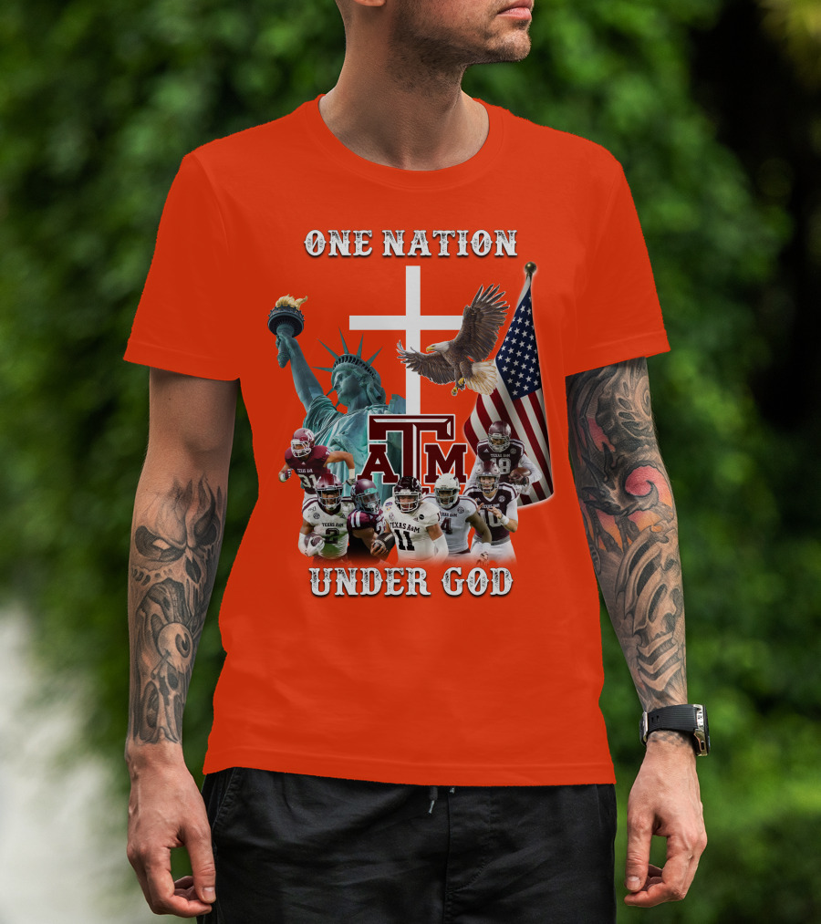 One Nation Under God Texas A&M Football Statue Of Liberty Bald Eagle American Flag T-Shirt