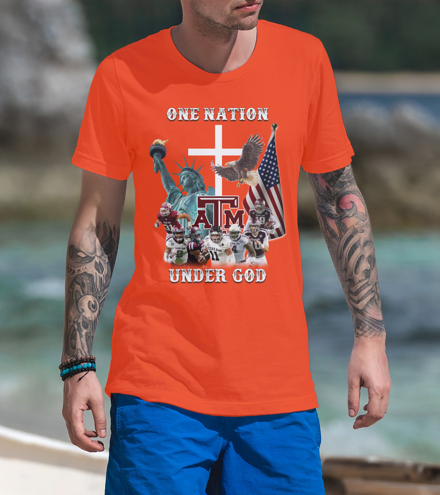One Nation Under God Texas A&M Football Statue Of Liberty Bald Eagle American Flag T-Shirt