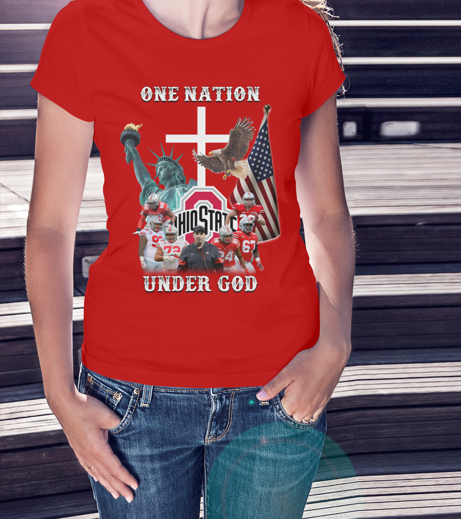 Ohio State Buckeyes One Nation Under God Coach And Players With American Symbols T-Shirt