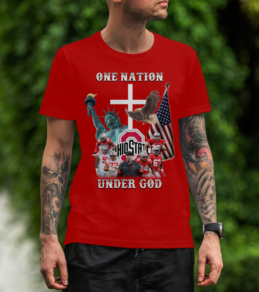 Ohio State Buckeyes One Nation Under God Coach And Players With American Symbols T-Shirt