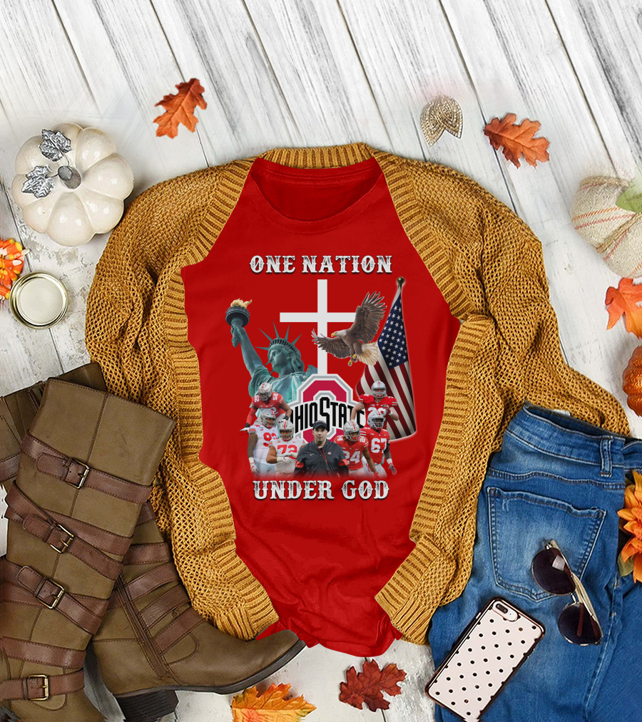 Ohio State Buckeyes One Nation Under God Coach and Players with American Symbols T-Shirt