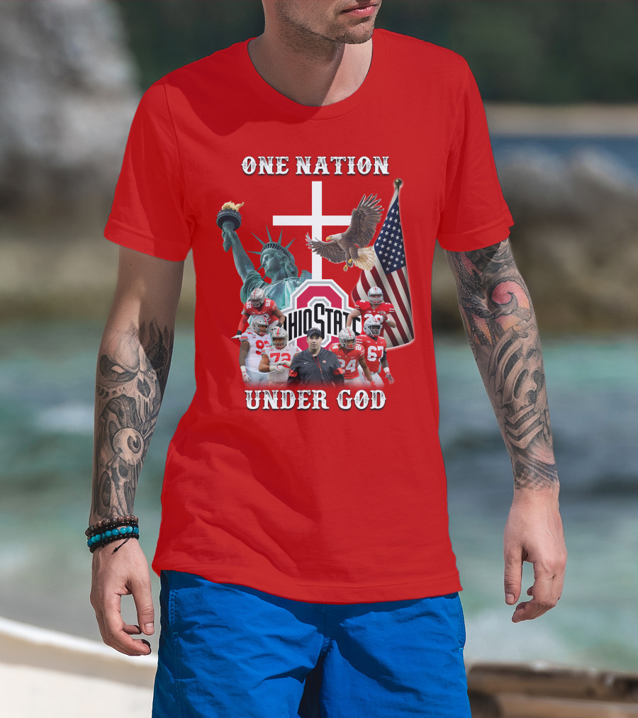 Ohio State Buckeyes One Nation Under God Coach And Players With American Symbols T-Shirt