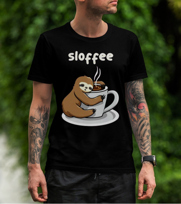 Sloffee Sloth Hugging Coffee Cup T-Shirt