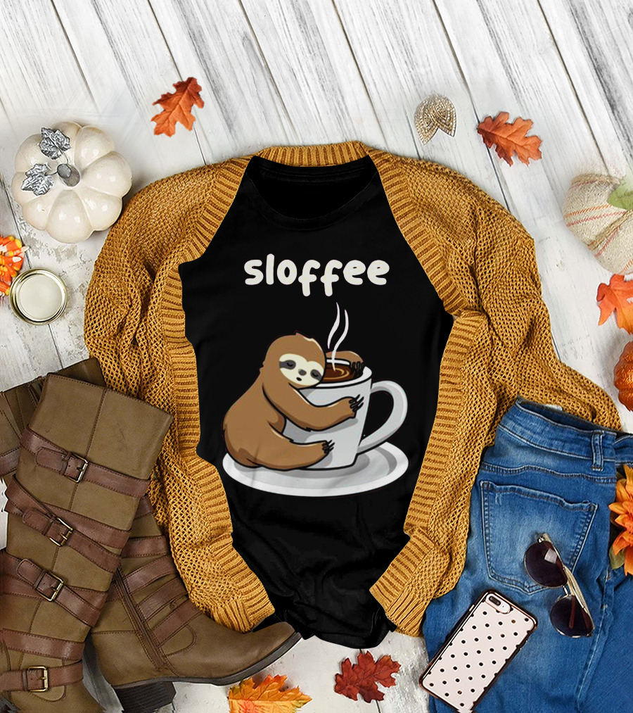 Sloffee Sloth Hugging Coffee Cup T-Shirt