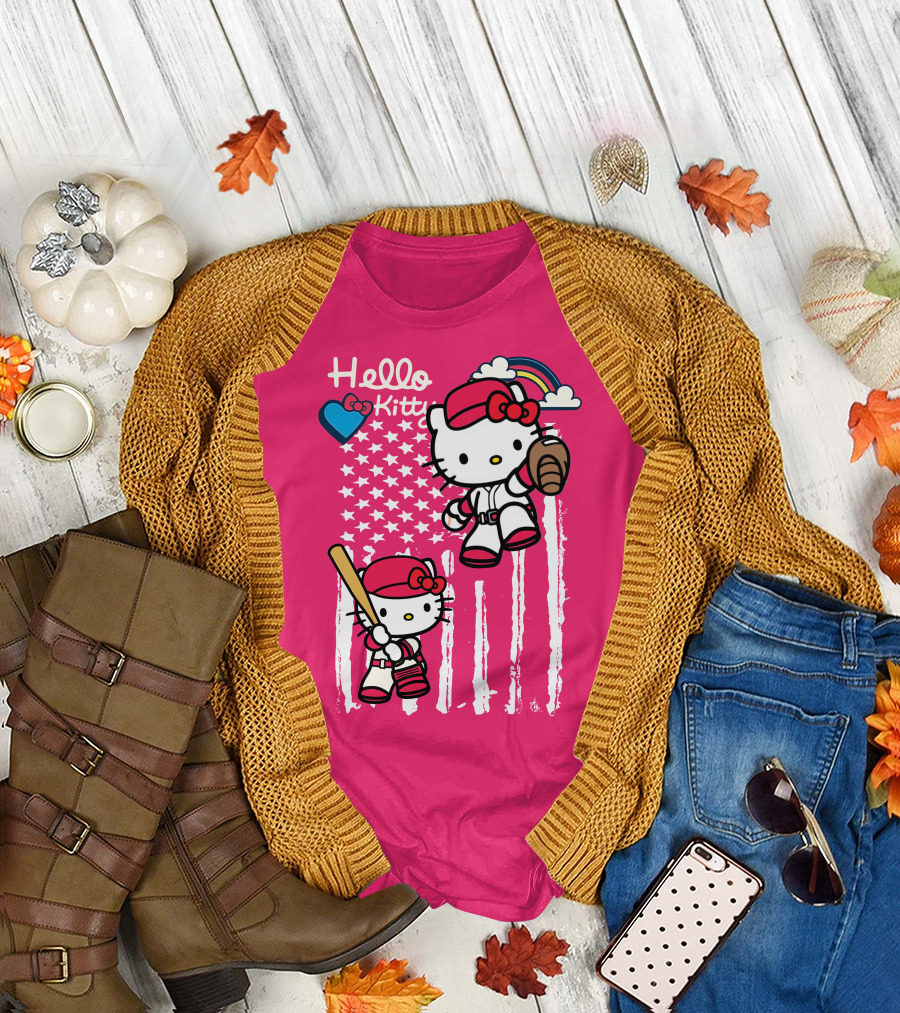 Hello Kitty Baseball American Stars Rainbow T-Shirt
