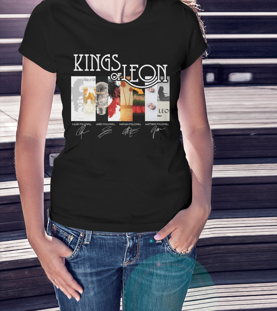 Kings Of Leon Youth And Young Manhood Album Covers With Caleb Jared Nathan Matthew Followill Signatures T-Shirt