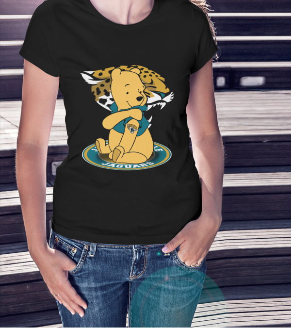 Pooh Jaguars Sitting With Jacksonville Logo And Teal T-Shirt
