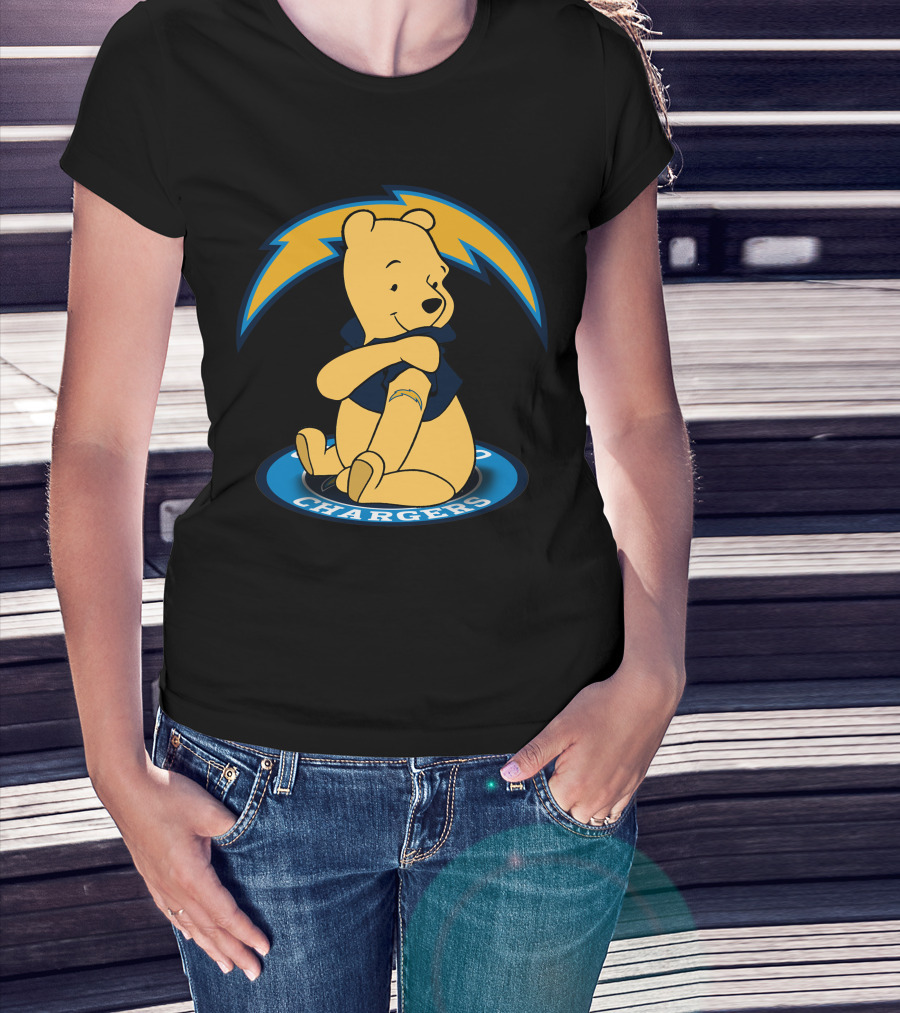Pooh Chargers Crossover With NFL Lightning T-Shirt
