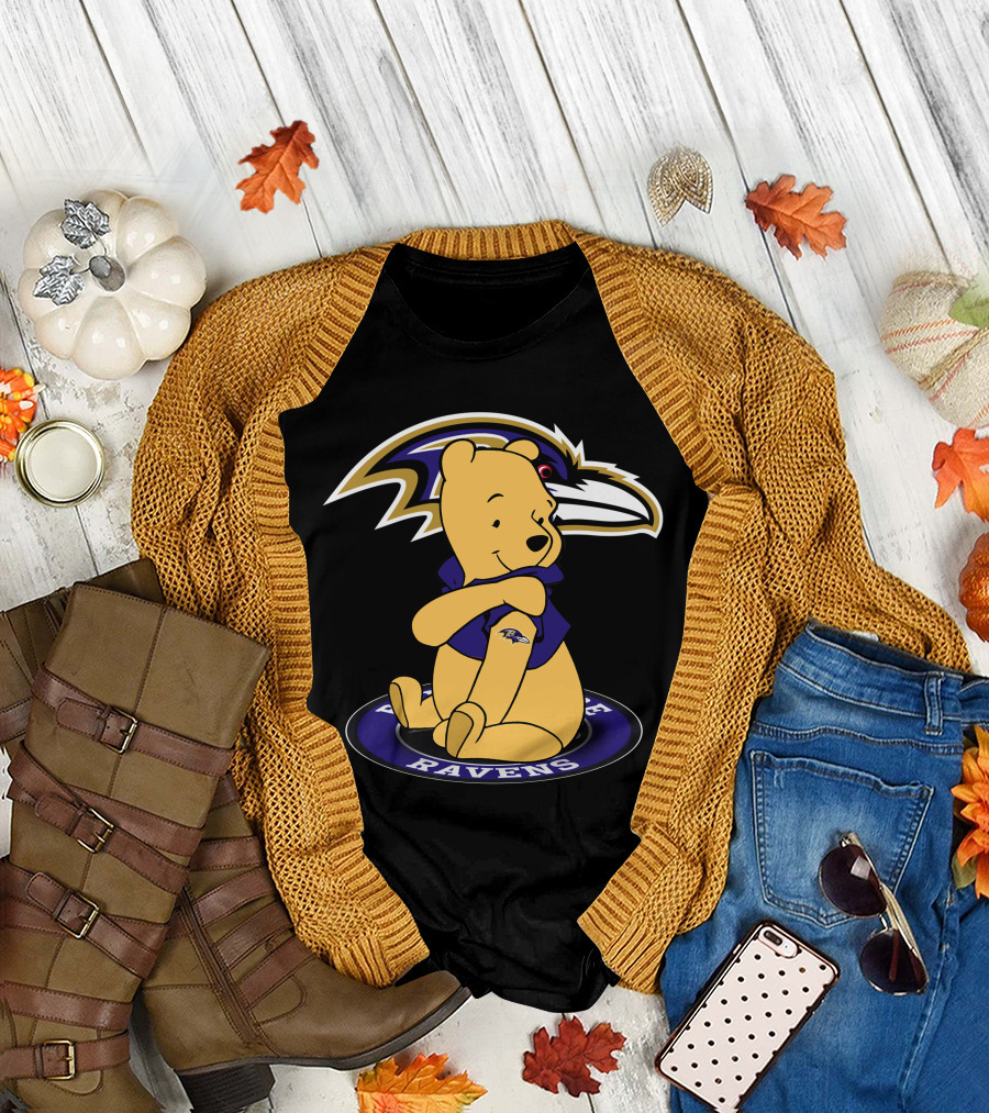 Winnie Pooh Baltimore Ravens Crossover T-Shirt