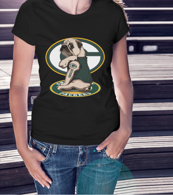 Green Bay Packers Pug With Tattoo T-Shirt