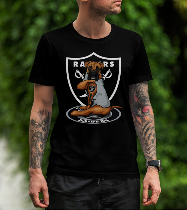 Raiders Boxer Dog Shield With Crossed Swords T-Shirt