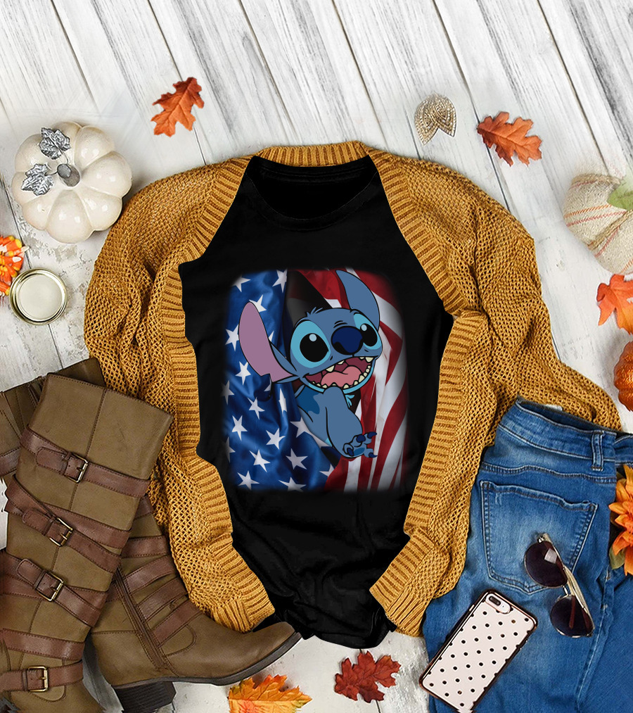 Stitch American Flag Fourth of July T-Shirt