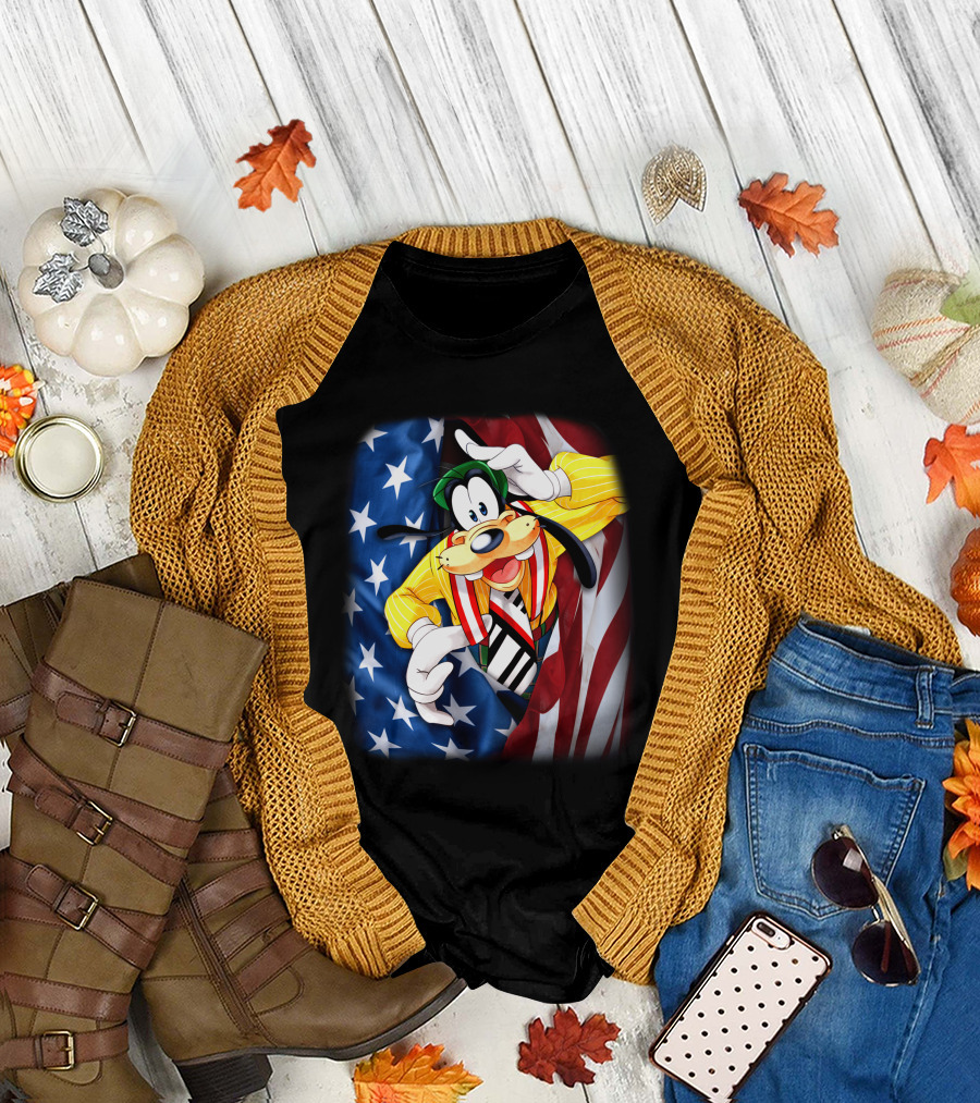 Goofy Popping Patriotic American Flag 4th of July T-Shirt