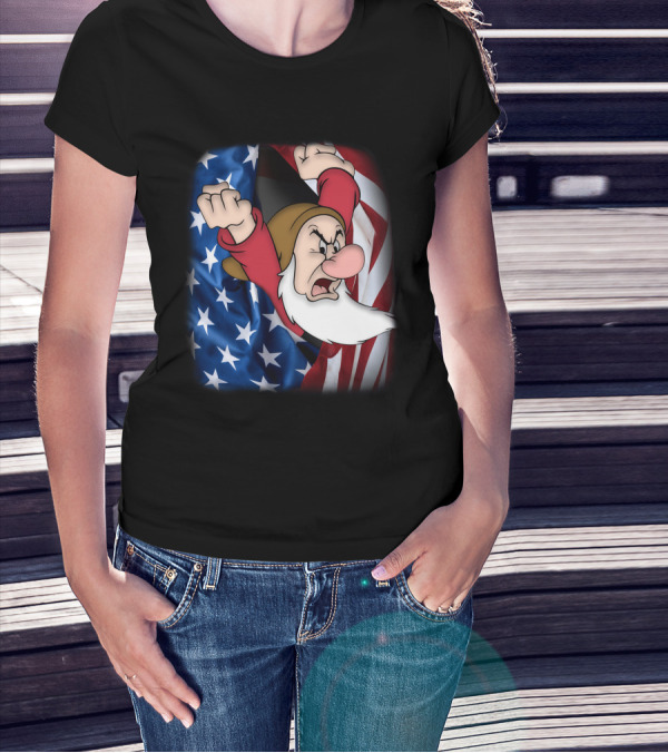 Grumpy Patriotic Dwarf With American Flag 4th Of July T-Shirt