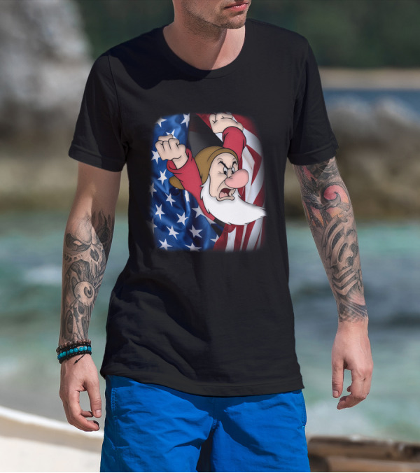Grumpy Patriotic Dwarf With American Flag 4th Of July T-Shirt
