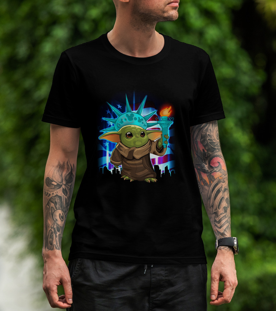 Baby Yoda Fourth Of July Liberty Torch T-Shirt