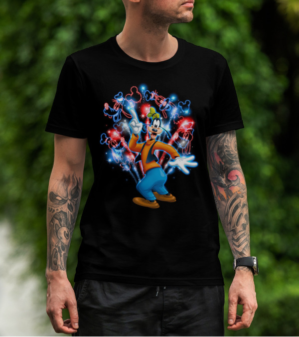 Goofy Disney Fireworks Celebration With Mickey Mouse Shapes T-Shirt
