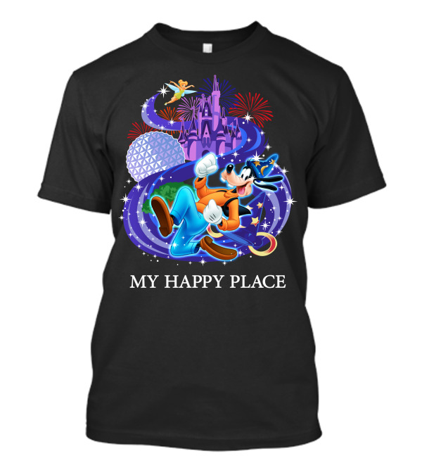 Goofy In My Happy Place With Castle And Fireworks T-Shirt