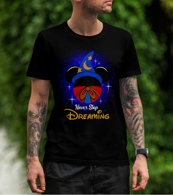 Never Stop Dreaming Mickey Sorcerer's Hat Stars T-Shirt