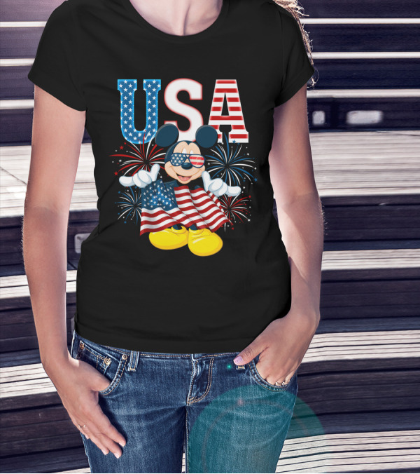 USA Flag Mickey Mouse Fireworks T-Shirt