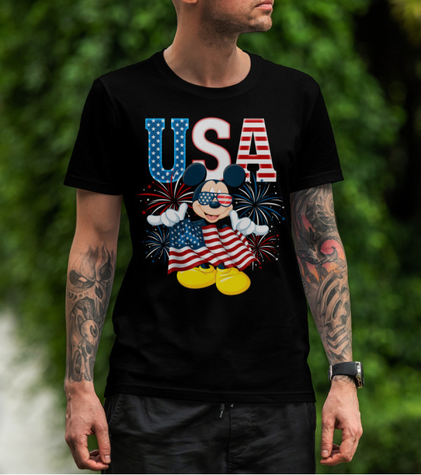 USA Flag Mickey Mouse Fireworks T-Shirt