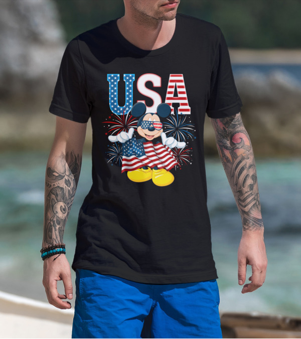 USA Flag Mickey Mouse Fireworks T-Shirt