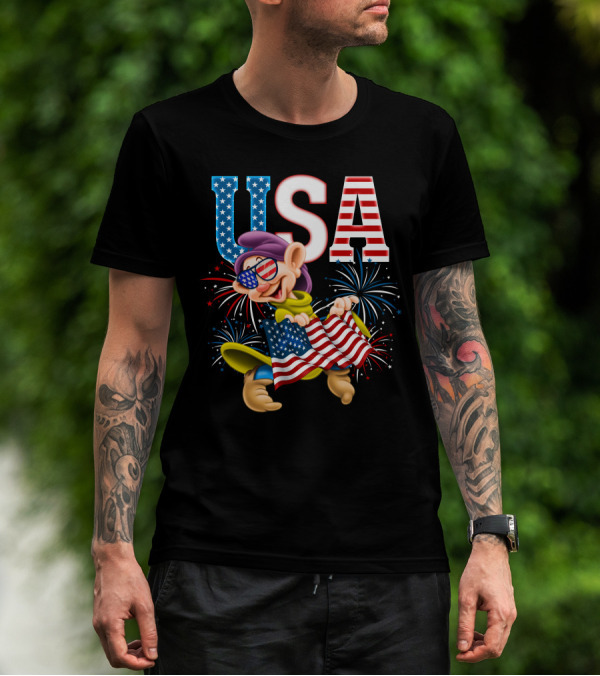 USA Dopey Stars And Stripes Fireworks T-Shirt