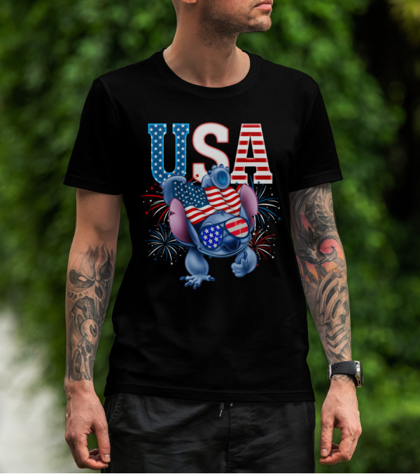 USA Flag Stitch Fireworks T-Shirt