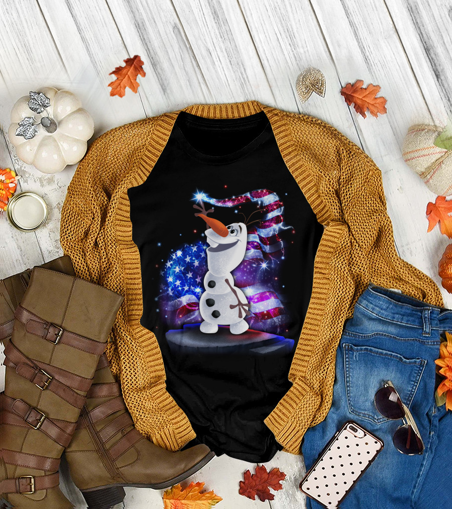 Olaf Bling July American Flag Sparkle T-Shirt