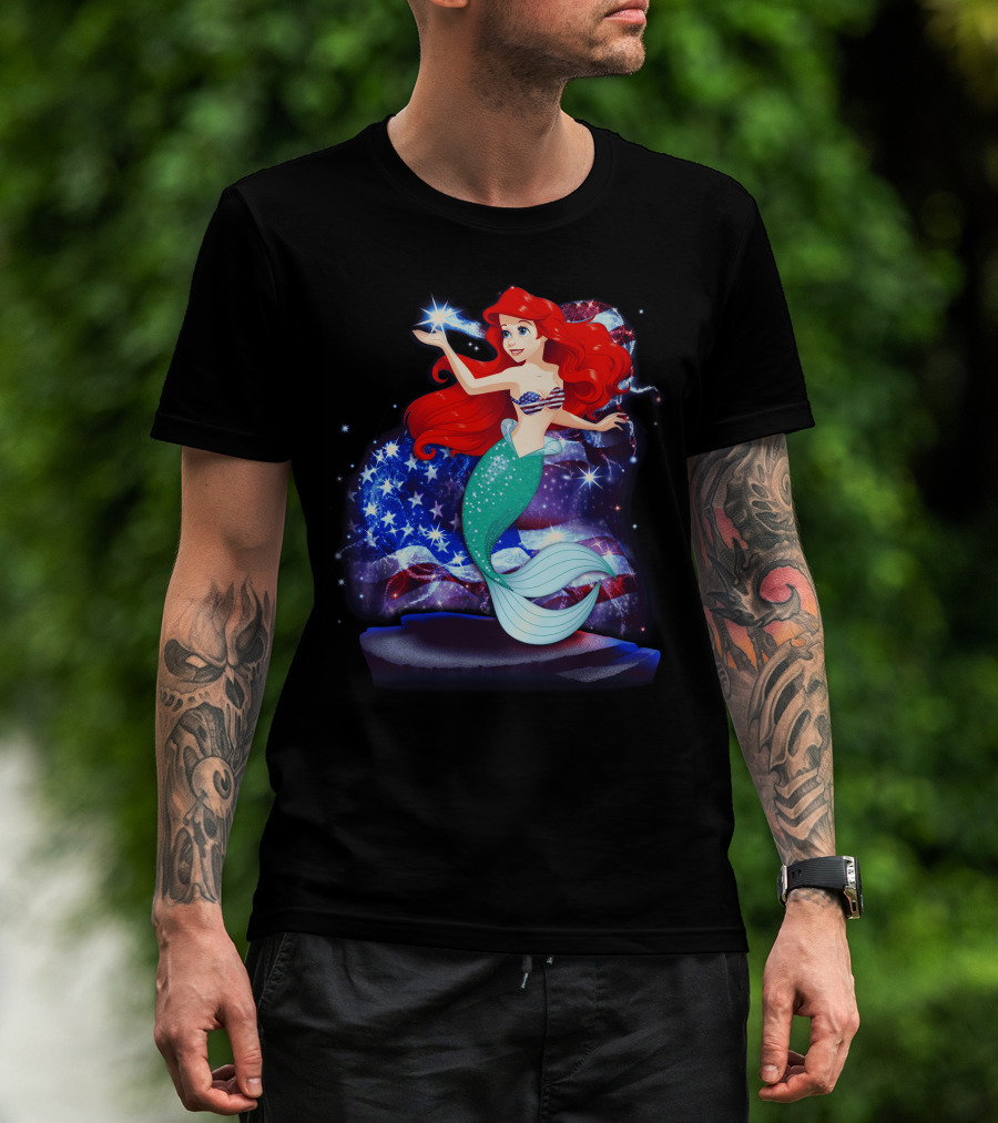 Ariel Bling July Patriotic Starry Mermaid T-Shirt