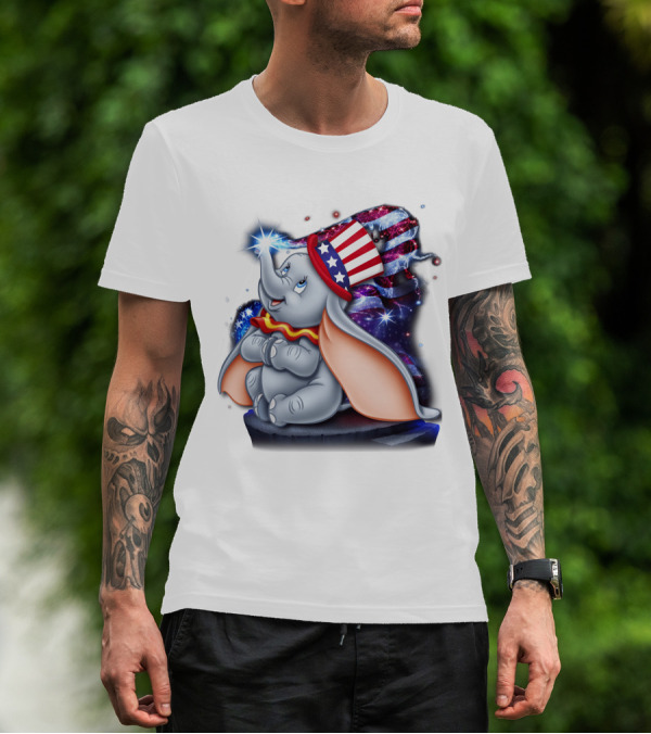 Dumbo Bling July Patriotic Celebration With American Flag Hat T-Shirt