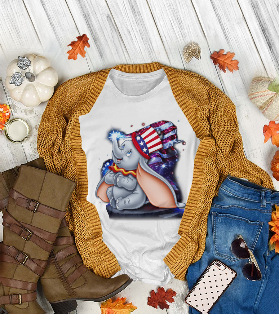 Dumbo Bling July Patriotic Celebration with American Flag Hat T-Shirt