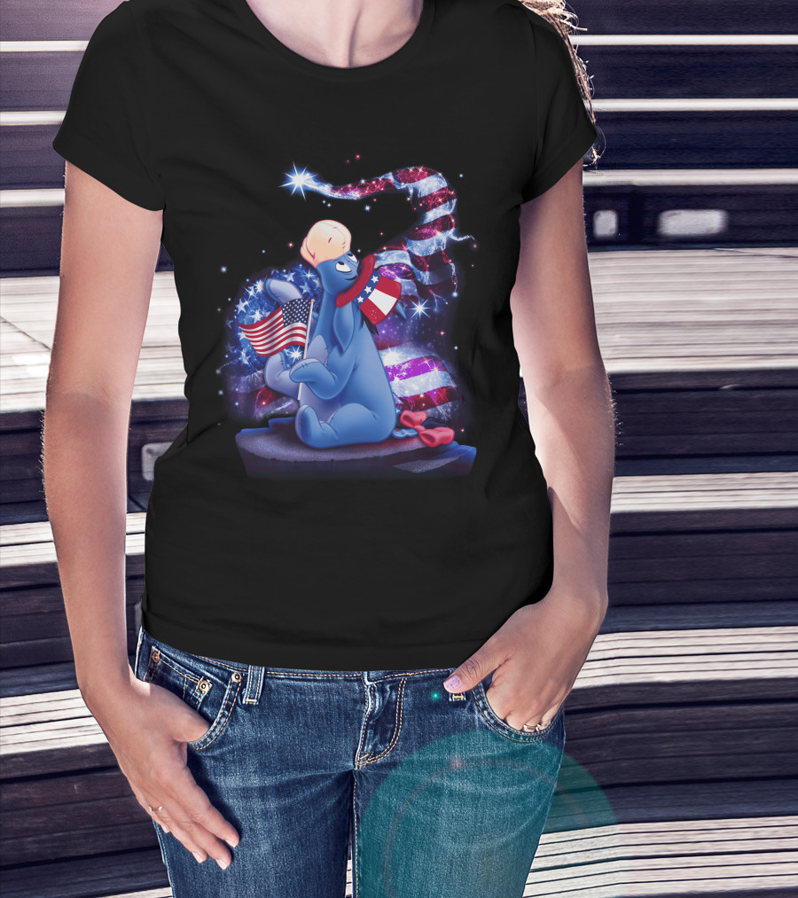 Eeyore Bling July American Flag Celebration With Patriotic Stars And Sparkle T-Shirt