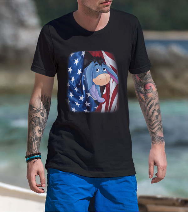Eeyore American Flag Stars And Stripes Fourth Of July T-Shirt