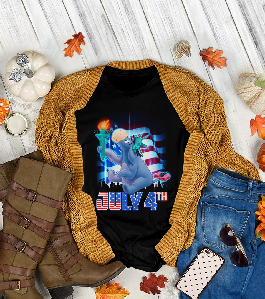 JULY 4th Eeyore Statue of Liberty Torch American Flag T-Shirt