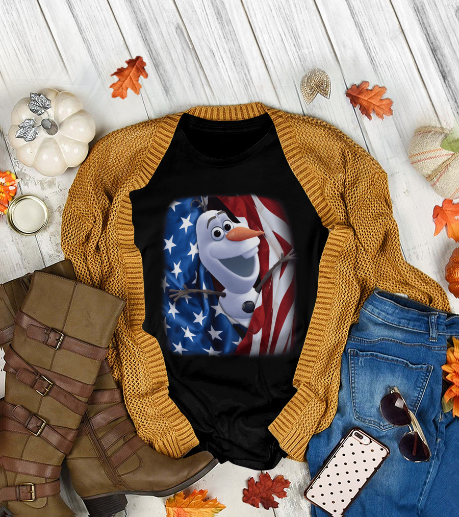 Olaf Wrapped in American Flag Fourth of July T-Shirt