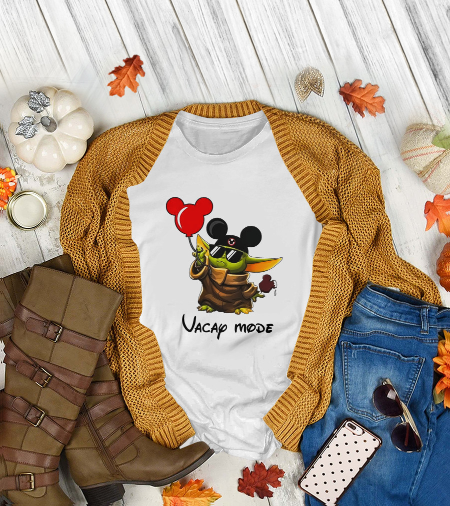 Mickey Ears Baby Yoda Vacay Mode Fun Balloon T-Shirt
