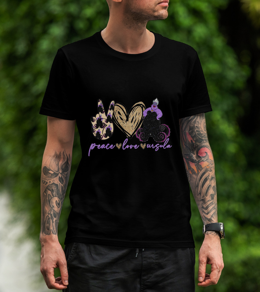 Peace Love Ursula Glitter Heart Iconic Sea Witch T-Shirt