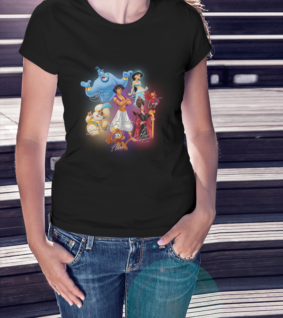 Aladdin Jasmine Genie Jafar Iago Sultan Abu Signatures T-Shirt