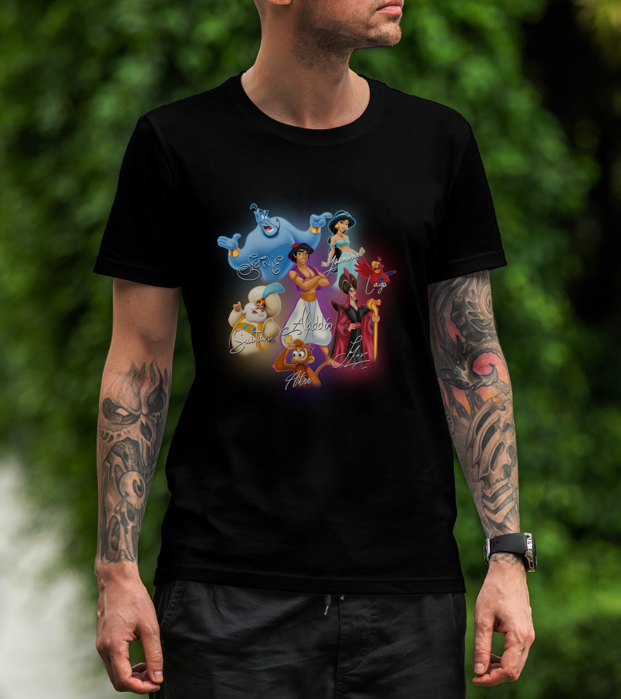 Aladdin Jasmine Genie Jafar Iago Sultan Abu Signatures T-Shirt
