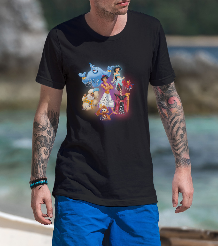 Aladdin Jasmine Genie Jafar Iago Sultan Abu Signatures T-Shirt
