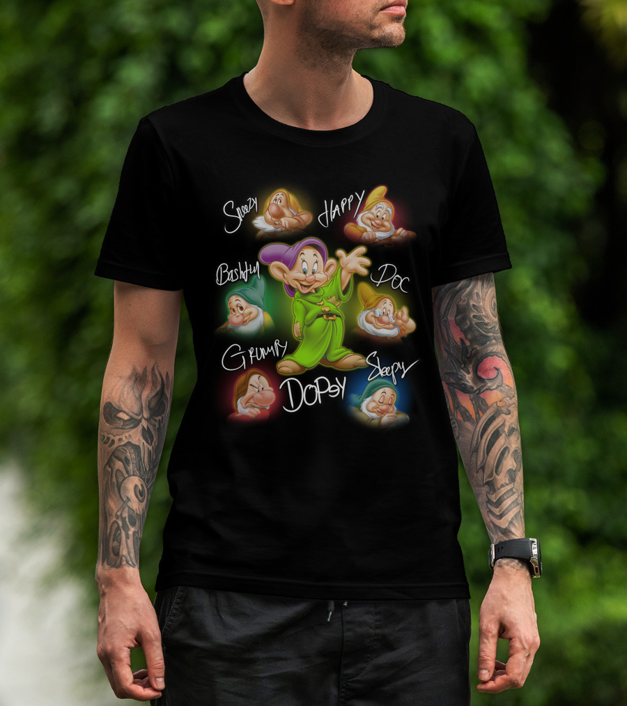 Seven Dwarfs Dopey Bashful Doc Grumpy Happy Sleepy Sneezy Signature T-Shirt
