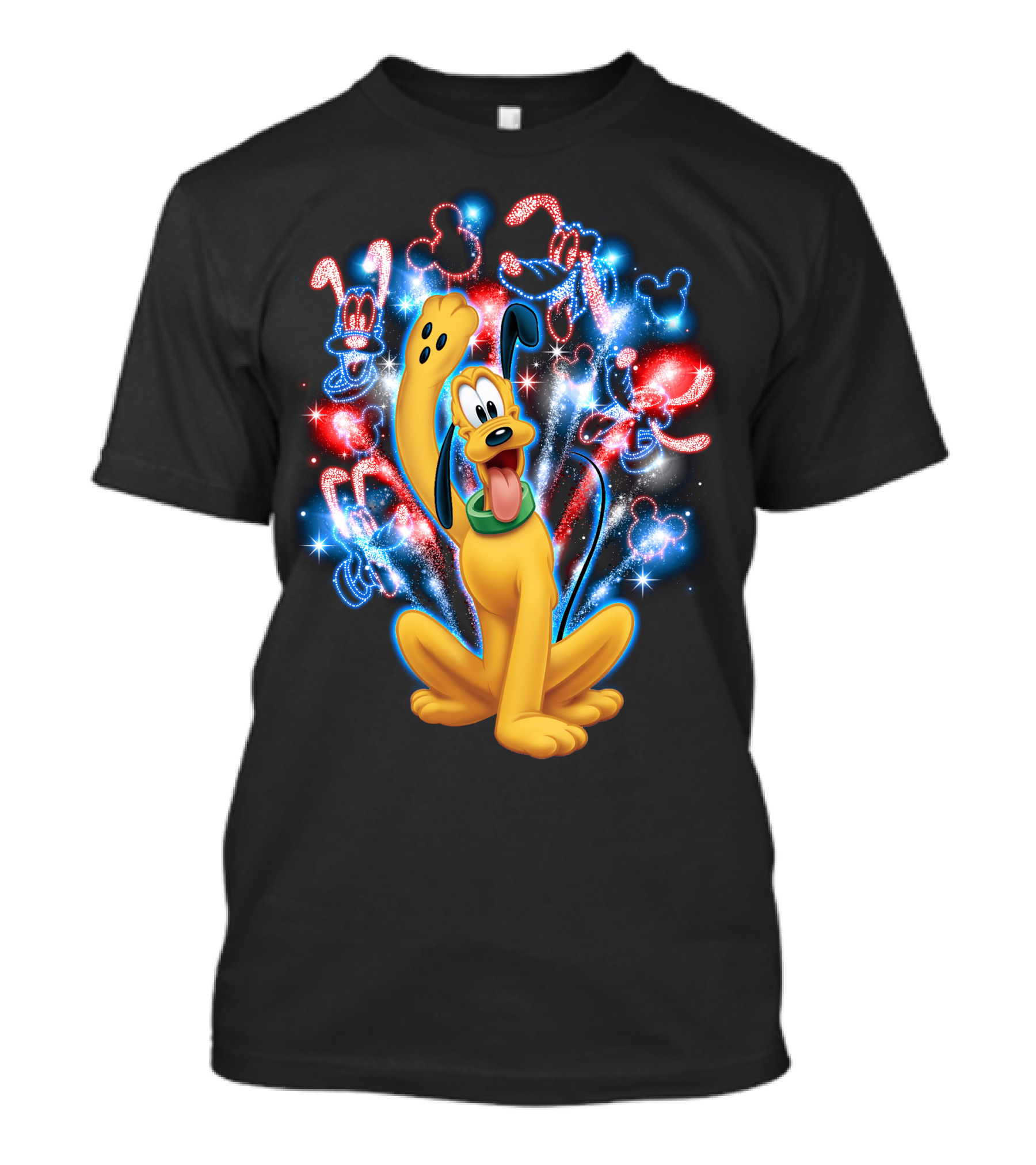 Pluto Disney Fireworks With Mickey Mouse Outlines T-Shirt
