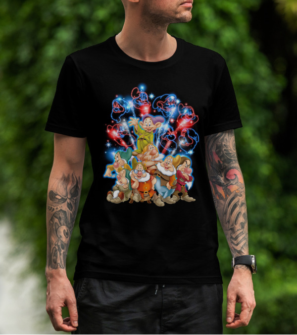 7 Dwarfs Firework Display With Dopey And Sparkling Night Sky T-Shirt