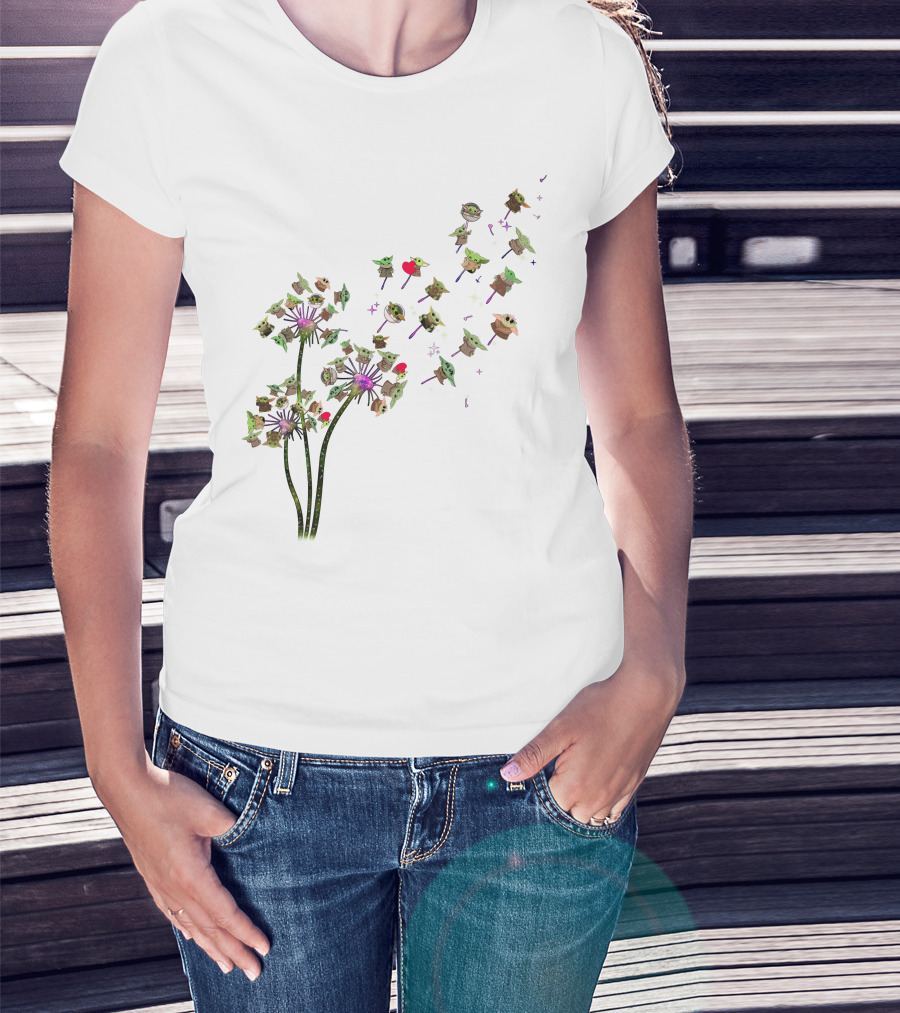 Baby Yoda Dandelion Grogu Star Wars Cute Whimsical Nature T-Shirt