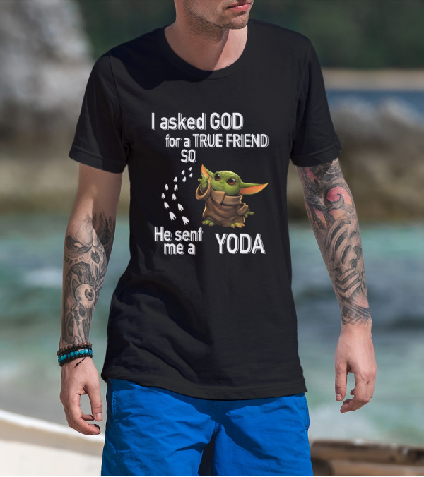 I Asked God For A True Friend So He Sent Me A Yoda With Baby Character T-Shirt