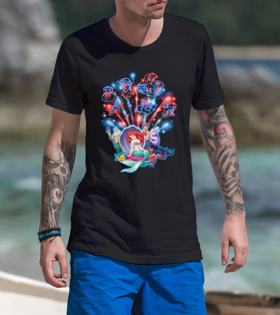 Ariel Firework Little Mermaid Characters Illuminated T-Shirt